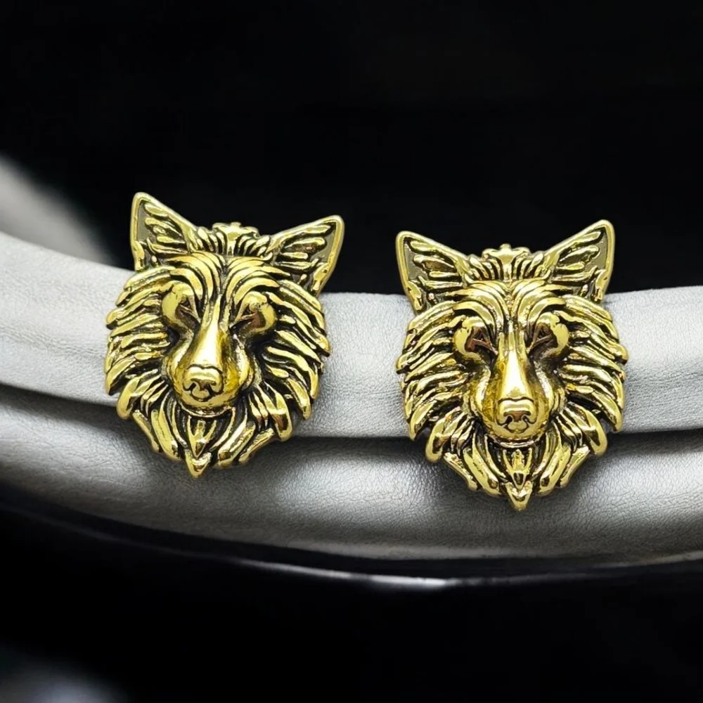 Gold Wolf Head Cufflinks • Men’s Tux Formal Wear • Groom Groomsmen Jewelry Gift